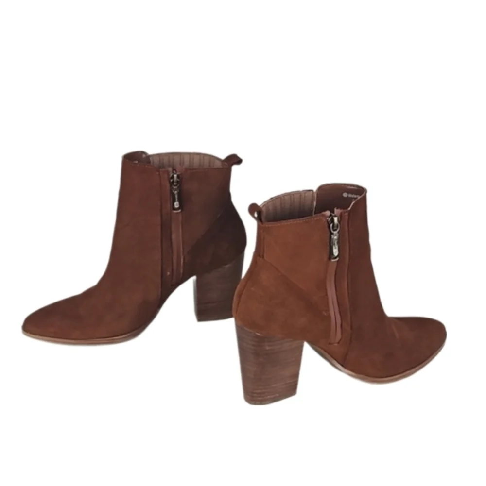 Waterproof Suede Leather Red Brown Ankle Booties Boots